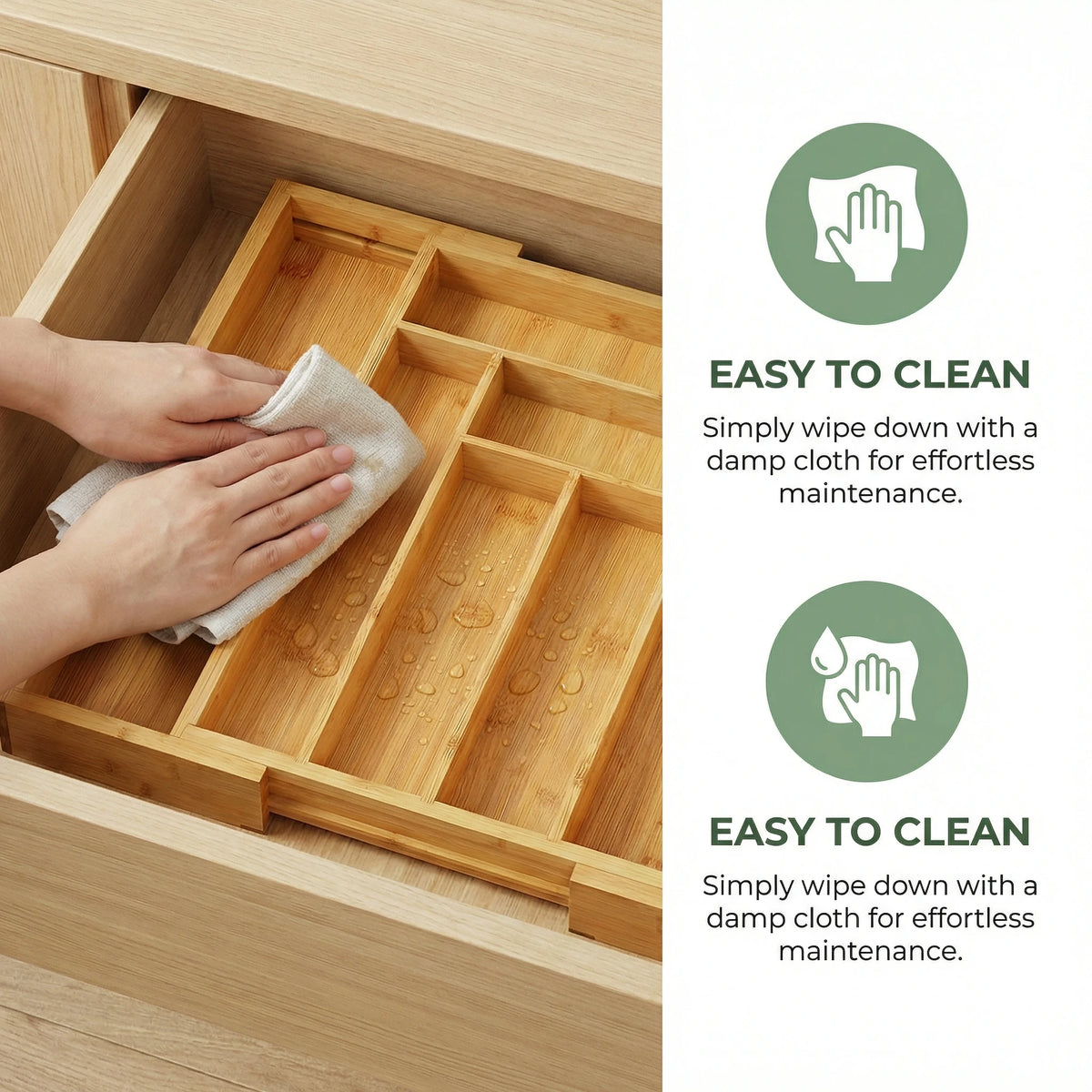 Bamboo Expandable Silverware Drawer Organizer, Adjustable Kitchen Utensil Tray for Forks, Spoons and Knives, Wood Storage Cutlery Holder for Bedroom and Living Room