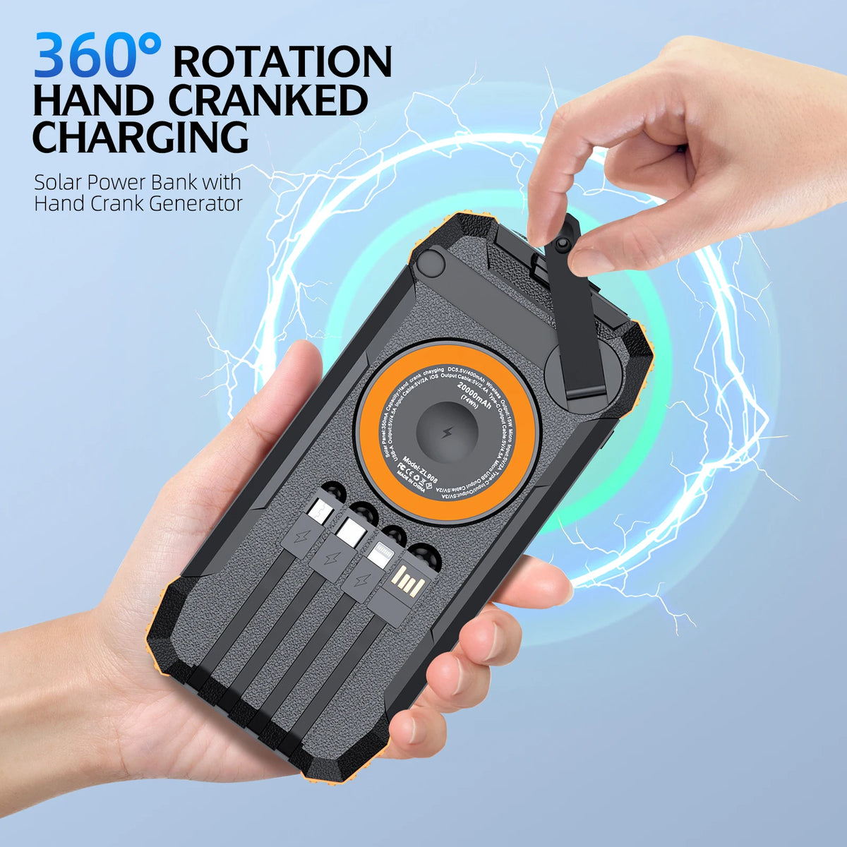 2026 NEW Solar Power Bank 80000mAh 22.5W Magnetic Wireless Powerbank Hand Crank with Cable Portable Charger for Outdoor Camping
