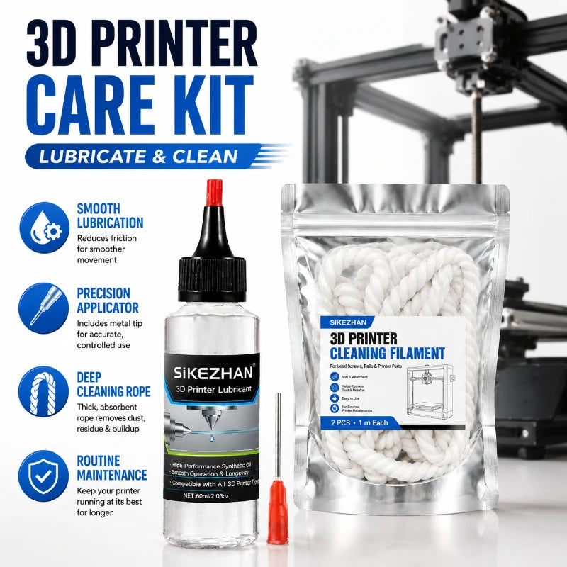 3D Printer Maintenance Kit,Lubricant Oil + Braided Cleaning Rope, Smooth Lubrication & Residue Removal for Rails Screws Nozzles