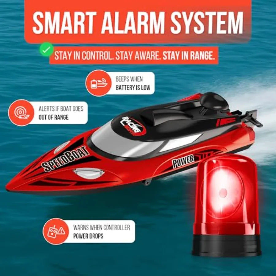 Remote Control Boat for Pool and Lake Use, ABS Plastic, Blue, 21+ MPH High Speed with Self-Righting Function, LED Lights, and T