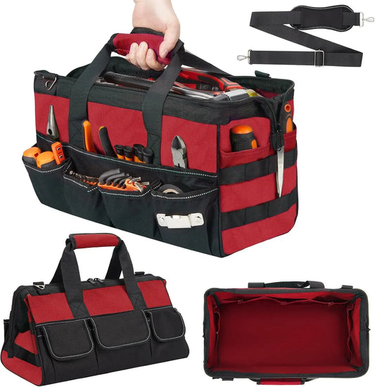 Durable Tool Roll Up Bag 15.5“ Portable Tool Storage Organizer with Multiple Pockets, Oxford Fabric Wrench Roll Bag with Handle and Shoulder Strap for Mechanic Garage Workshop
