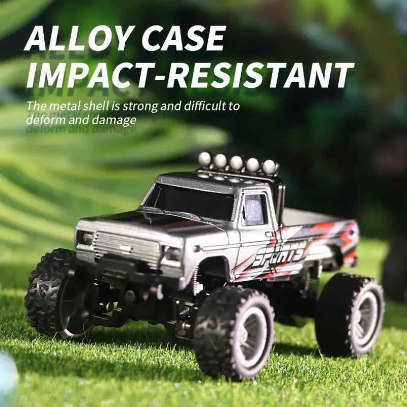 Hotfree 1/64 Mini RC Monster Truck, Metal Off-Road Stomper with Trailer, 2.4GHz Remote Control All-Terrain Vehicle, 3-Speed Adjustable, USB-C Rechargeable, Desktop Play, Indoor Outdoor Racing Toy, Fun Birthday Christmas Gift