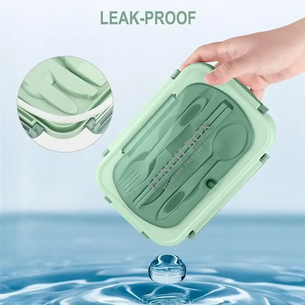 1200ML Bento Lunch Box For Adults Office Picnic, Leak-Resistant Container With Utensils, 3 Sections, Microwave-Safe ﻿