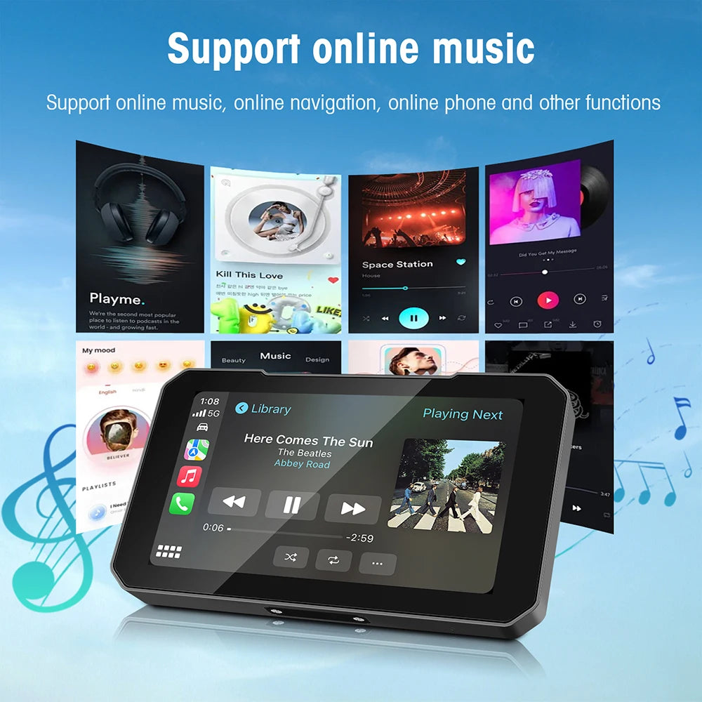 5-Inch Touch Screen Motorcycle CarPlay Screen Support Wireless CarPlay and Android Auto Waterproof