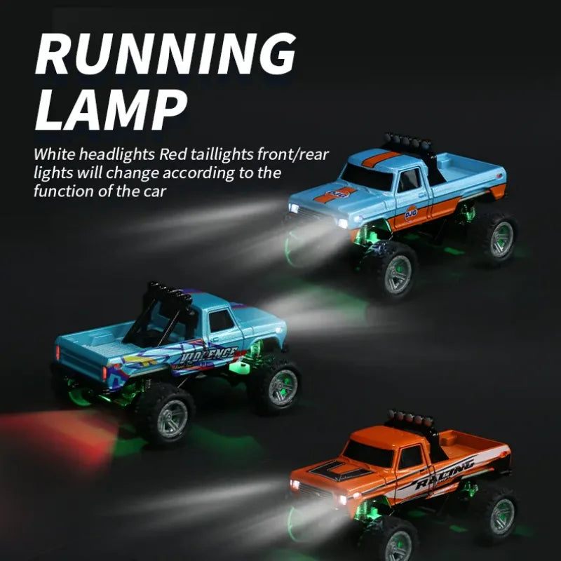 Hotfree 1/64 Mini RC Monster Truck, Metal Off-Road Stomper with Trailer, 2.4GHz Remote Control All-Terrain Vehicle, 3-Speed Adjustable, USB-C Rechargeable, Desktop Play, Indoor Outdoor Racing Toy, Fun Birthday Christmas Gift