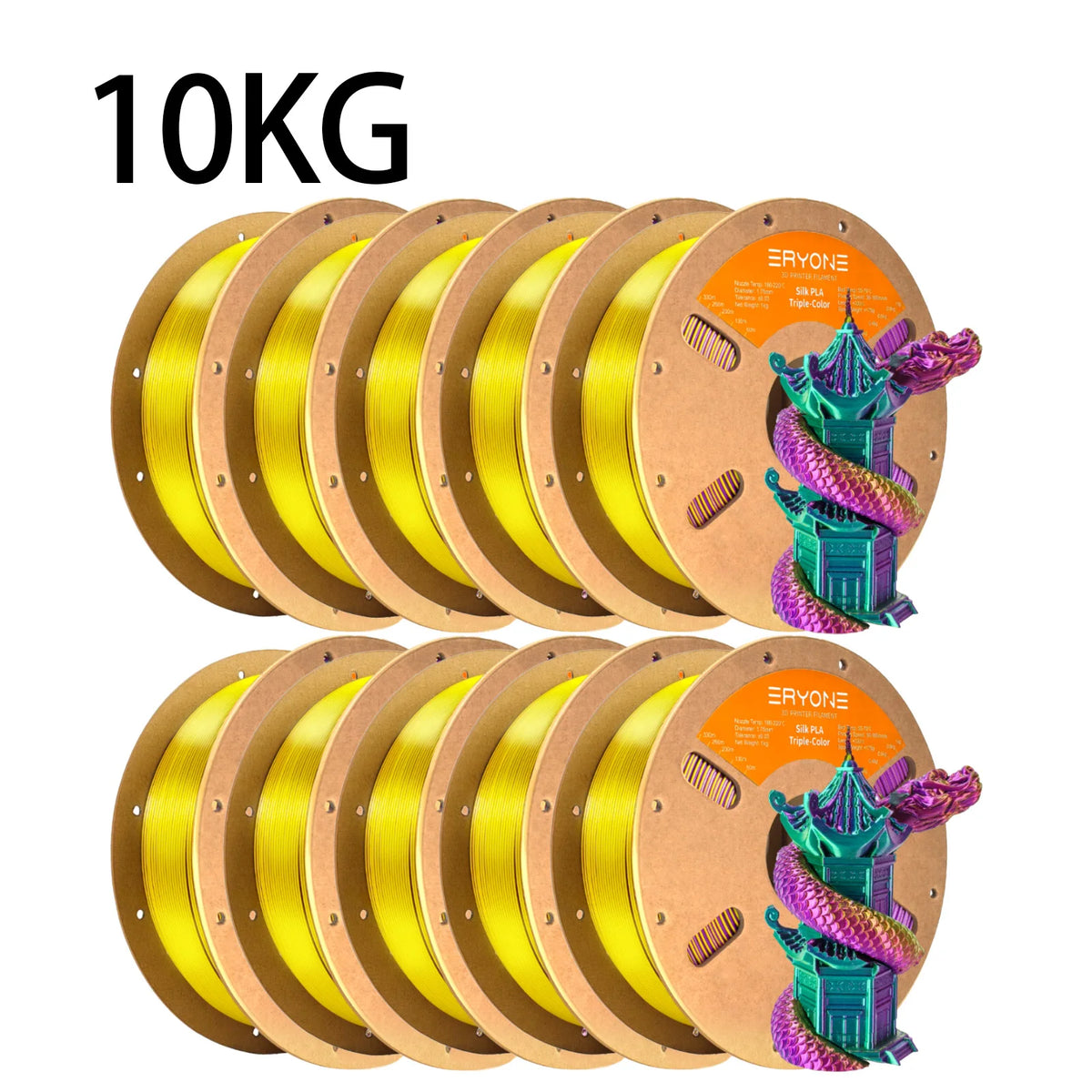 ERYONE 10KG Triple Color Silk PLA Premium Filament 3D Print Big Sale,Multicolor Available,1KG per Spool