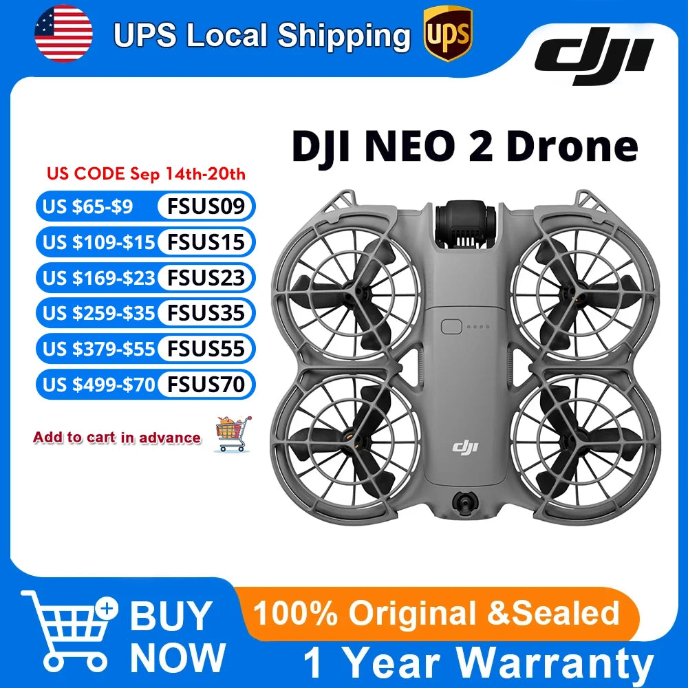 DJI Neo 2 Drones with a Camera - 151g Lightweight UAV, Drone 4K Professional 100FPS Camera, Palm Takeoff & Gesture Control, ActiveTrack for Cycling, Omnidirectional Obstacle Avoidance
