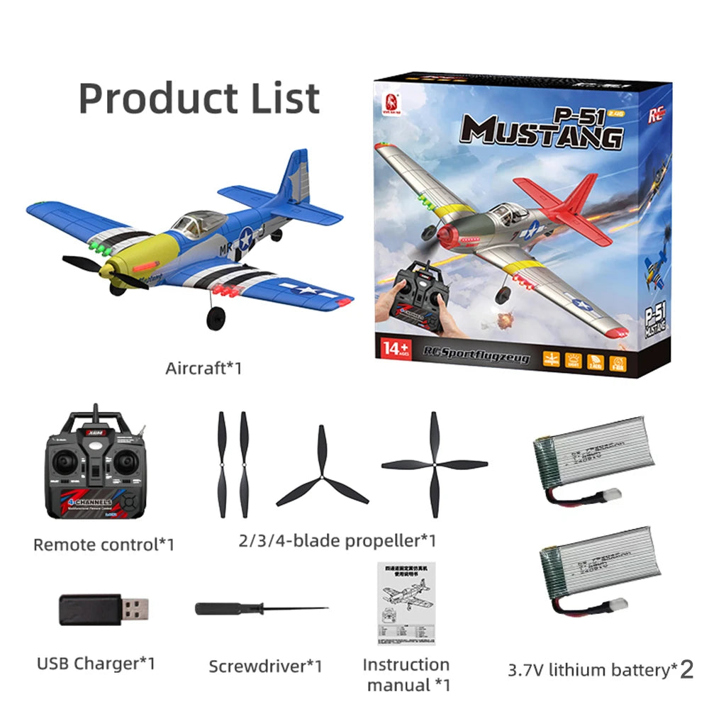 BM26 4CH RC Plane P51 Mustang Fighter 2.4G Electric Remote Control Glider Brushless Fixed-wing Aircraft EPP Foam Material Toy Birthday Gift