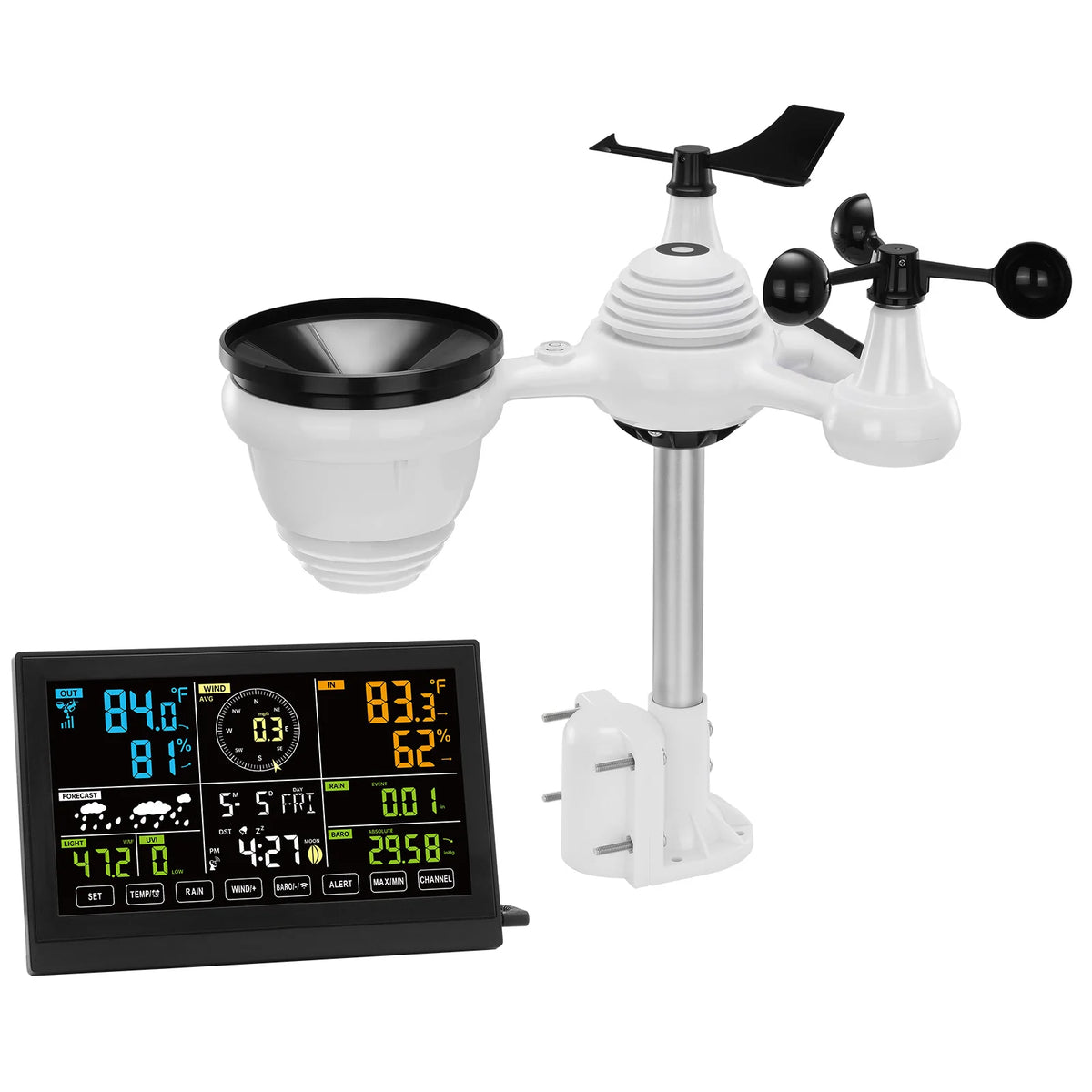 SucceBuy 7-in-1 Wireless Weather Station Home Weather Station 7.5in Large Color Display Digital for Forecast Data Alerts No-Wifi