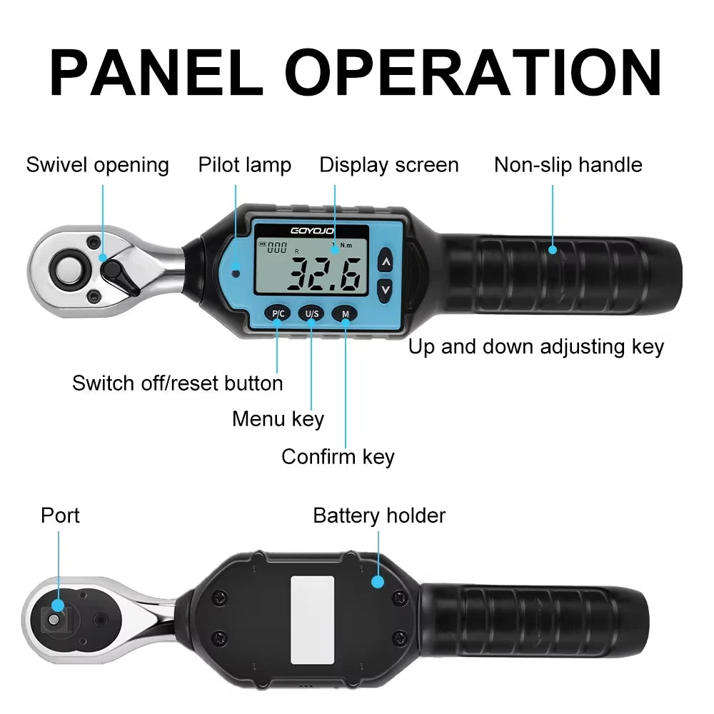 GOYOJO Digital Torque Wrench 1/4 3/8 1/2" Drive, Electric Torque Wrench ±2% Accuracy,Buzzer and LED Alert,Electric Display,Peak & Track, ft-lb, in-lb and N.m ,Automotive,Car, Moto,Spark Plug,Engine,Bike