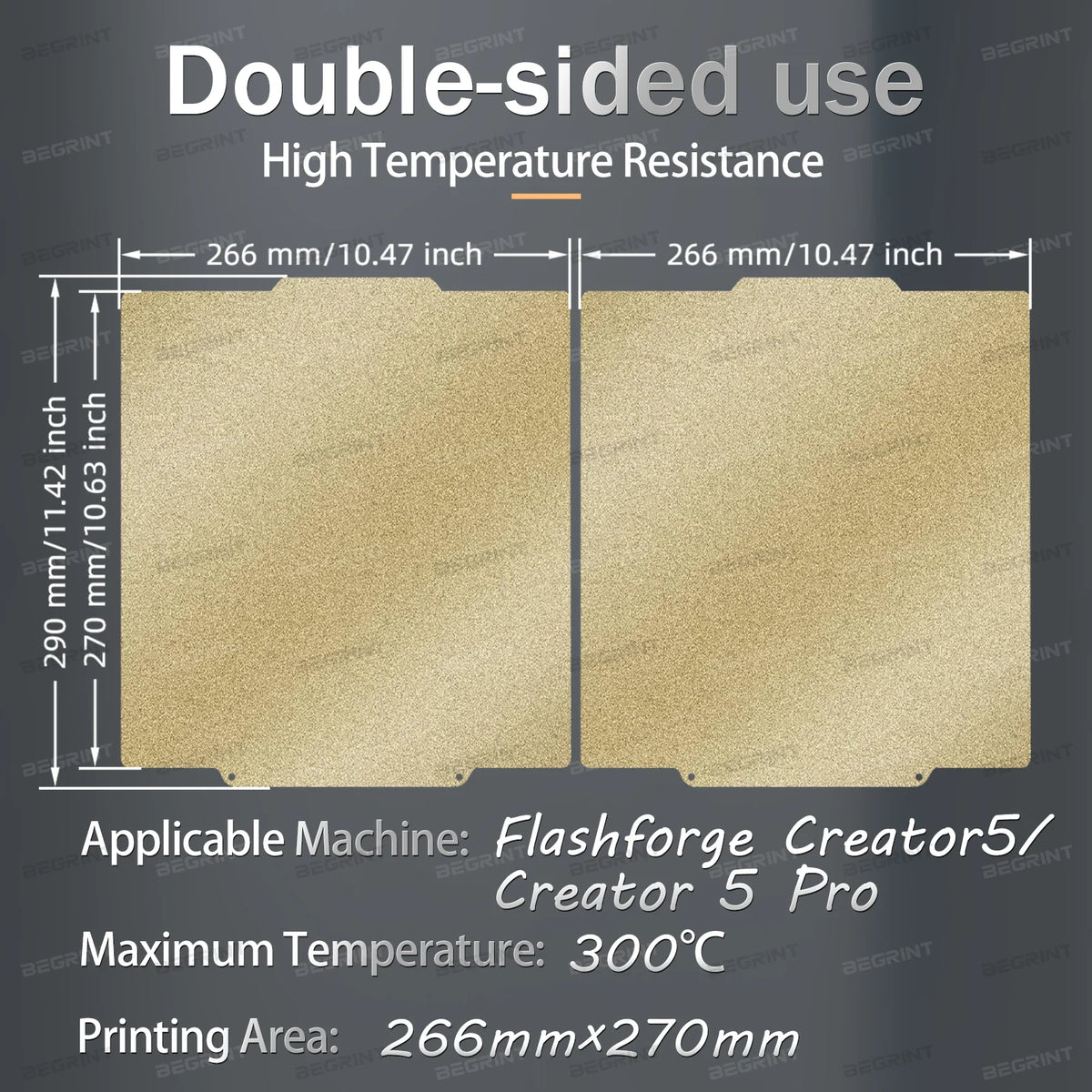 For Flashforge Creator 5/5 Pro Build Plate Double Sided PEI Textured Spring Steel Print Bed 266×270mm Hot Bed Replacement Parts