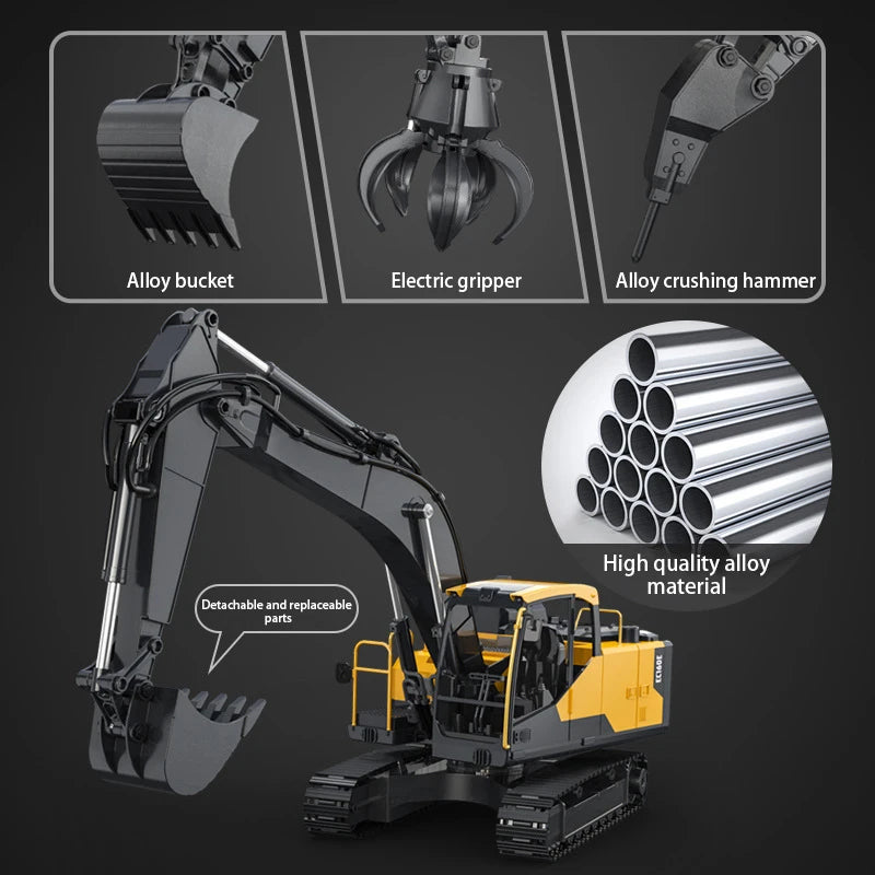 Double E E598  EC160E 1:16 E593 17CH RC Excavator Car Model 3 IN 1 Dual-mode crawler  remote control Truck Digger Toys boys