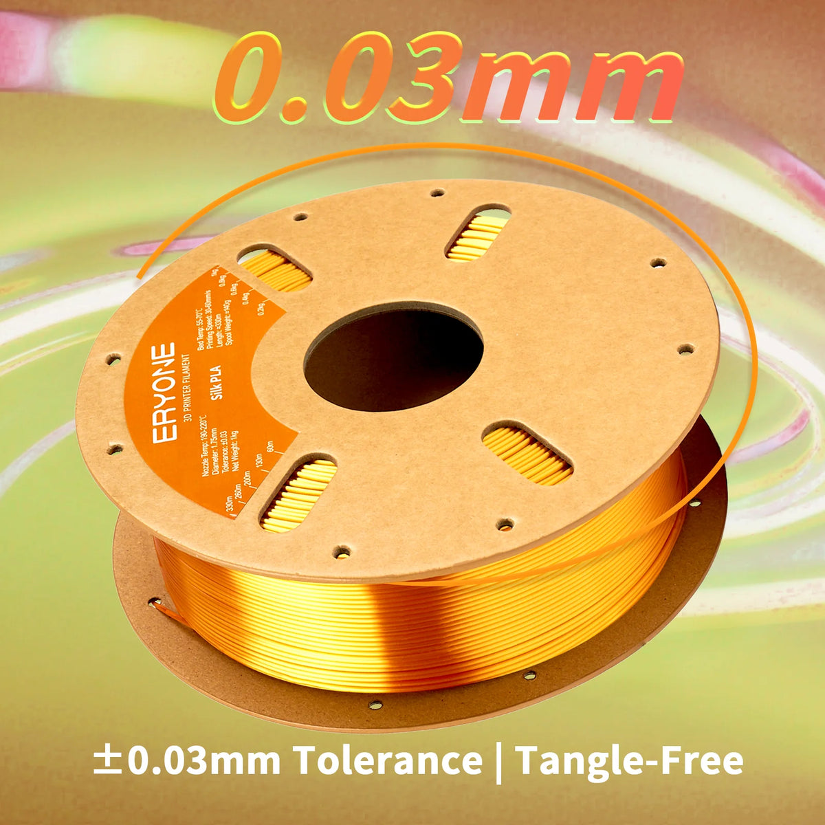 ERYONE 5kg Silk PLA Filament for 3D Printer 1.75mm +/- 0.03mm, Shiny Filament 1kg (2.1lbs)/Spool, Liquid Gold Compatible with Most 3D Printers