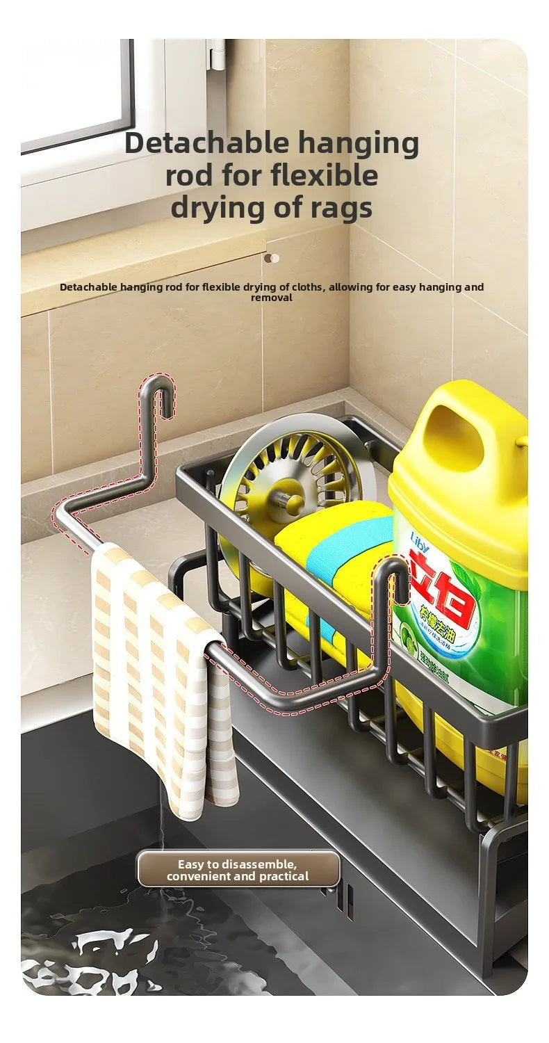Kitchen Sink Sponge Holder, Multifunctional Countertop Storage Organizer Basket, Household Sink Caddy for Rag, Dishcloth, Bathroom Vanity Table Drainage Rack