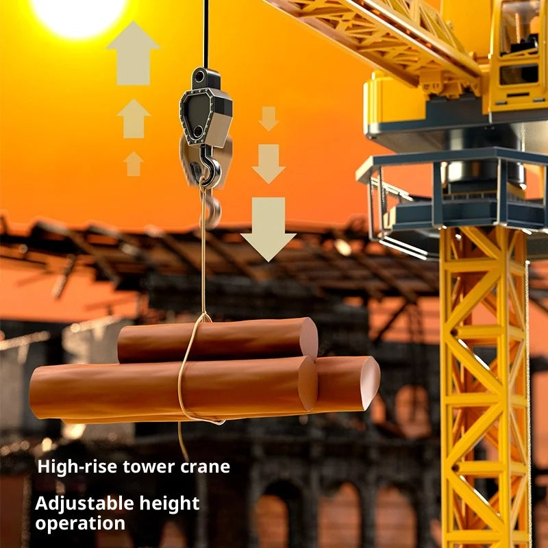 Super Size 1.1 Meter Remote Control Tower Crane Toy Model Heavy Duty RC Truck Engineering Car Crane Lifter Toy For Kids