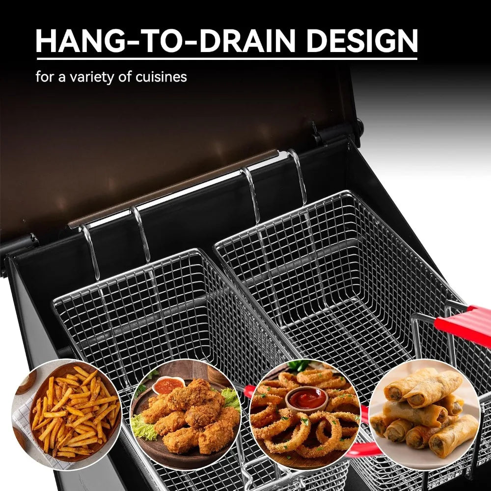 DF02B Outdoor Propane Deep Fryer Black | 17 Qt. Oil Capacity with 2 Frying Baskets, Lid & Thermometer, 54,000 BTU Output,