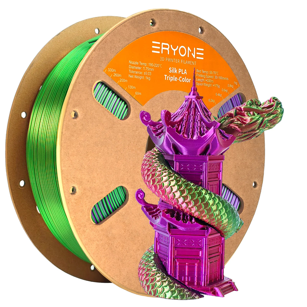 ERYONE 1KG Silk Triple Color Series PLA 3D Printer Filament 1.75mm, Tri-Color Coextrusion Silky Shiny Finish, 1kg Spool
