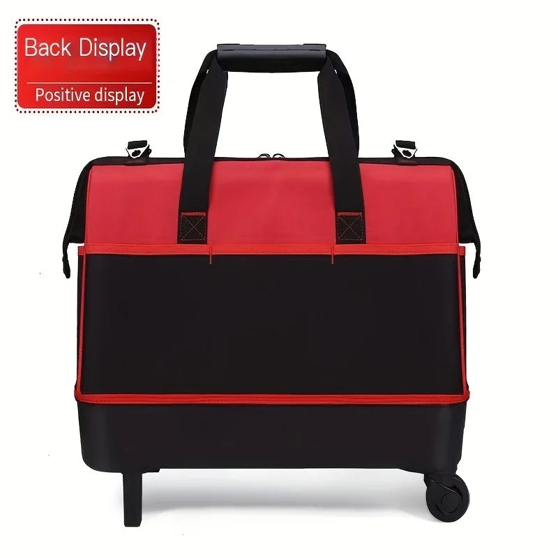 One-Piece Red and Green 20-Inch 51X46X 23cm Electrician's Tool Bag, Oxford Cloth Tool Box, Tool Pouch, Woodworking Storage Bag with Plastic Bottom, with Adjustable Shoulder Strap