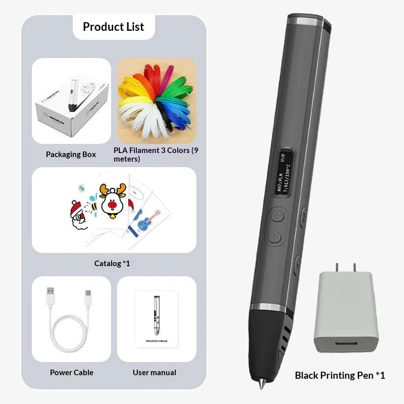 3D Printing Pen With Oled Display temperature Control And Fast Extrusion With PLA Filament For Doodling Making Holiday Presents