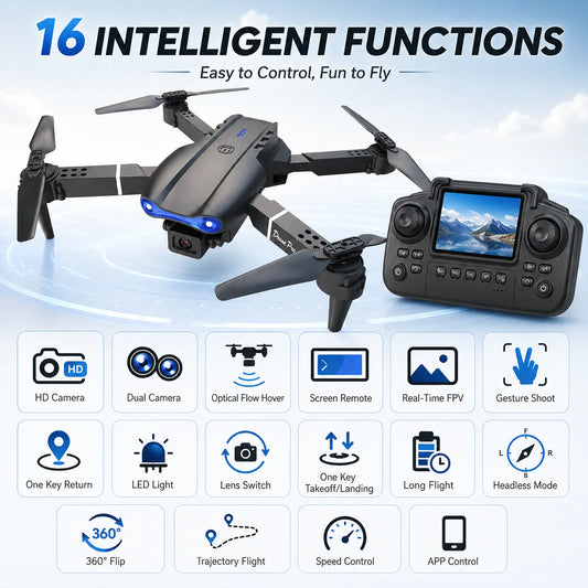 Foldable RC Drone 4K HD Dual Camera 90° Adjustable 120° Wide Angle 50X Zoom Altitude Hold 2.4G 100M Remote FPV Quadcopter