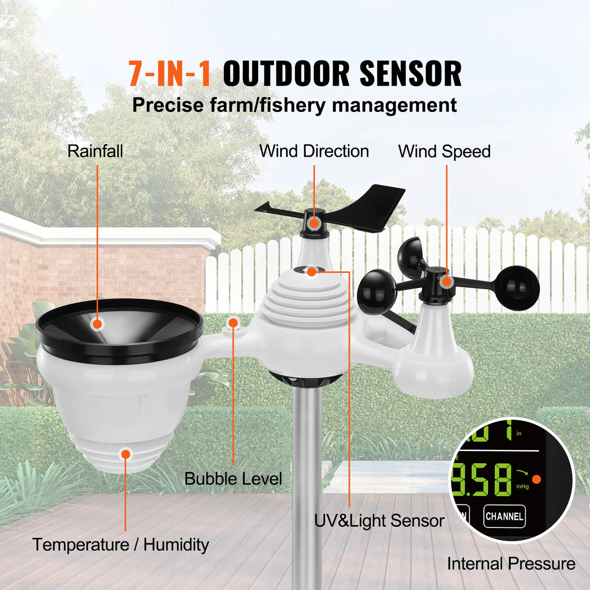 SucceBuy 7-in-1 Wireless Weather Station Home Weather Station 7.5in Large Color Display Digital for Forecast Data Alerts No-Wifi