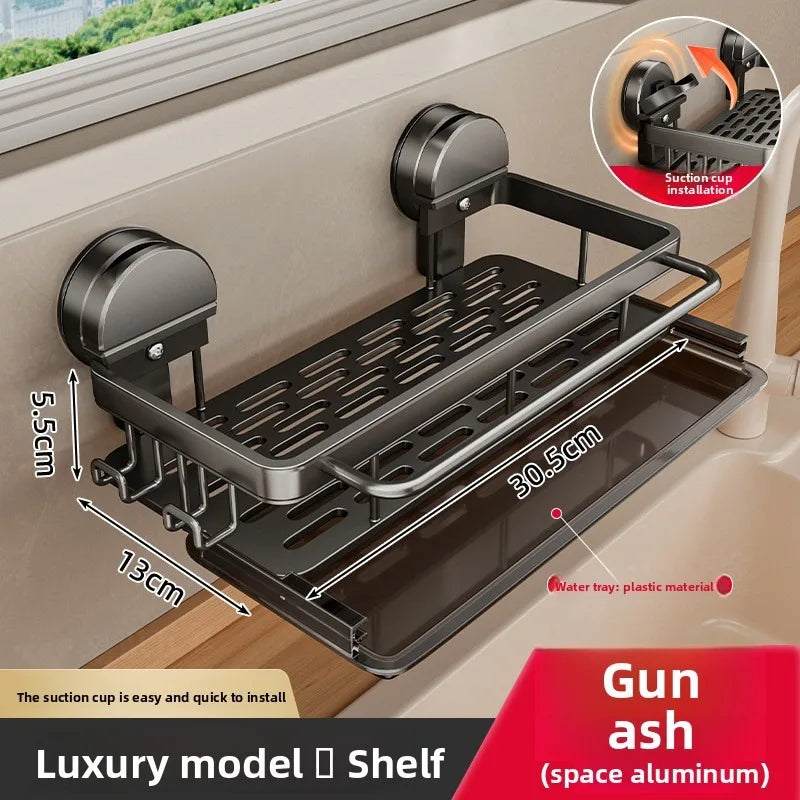 No-Drill Sink Storage Kitchen Rack Suction Cup Cloth Drainer Rack Multifunctional Wall-Mounted Sink Shelf Drainer Utensils Dish