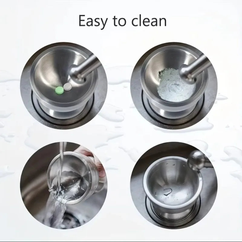 1Pc 18/8 (304) Stainless Steel Mortar and Pestle Set, Mortar and Pestle with Non-Slip Base for Spice Grinder, Pesto Maker for Kitchen