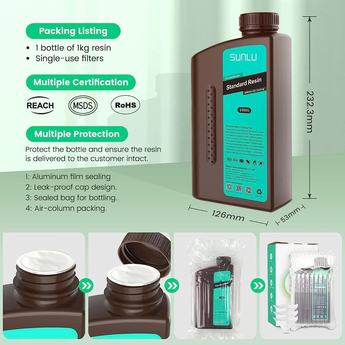 SUNLU Standard Photosensitive Resin for 3D Printing - Low Odor,High Precision,Easy to Use,Great for Beginners,Cost-Effective