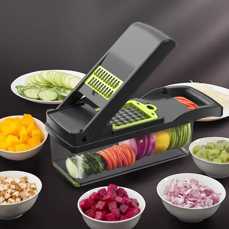 16-in-1 Slicer for Kitchen - Vegetable Chopper, Onion Potato Food Veggie Fruit Slicer and Cutter with Container, Kitchen Gadgets