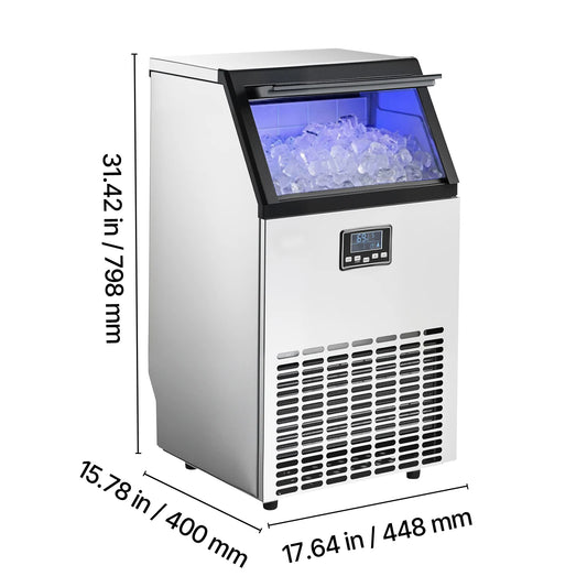 SucceBuy Commercial Ice Maker Machine 100 lbs/24h with 26 lbs Storage Capacity Built-in/Freestanding/Under Counter for Home Bar