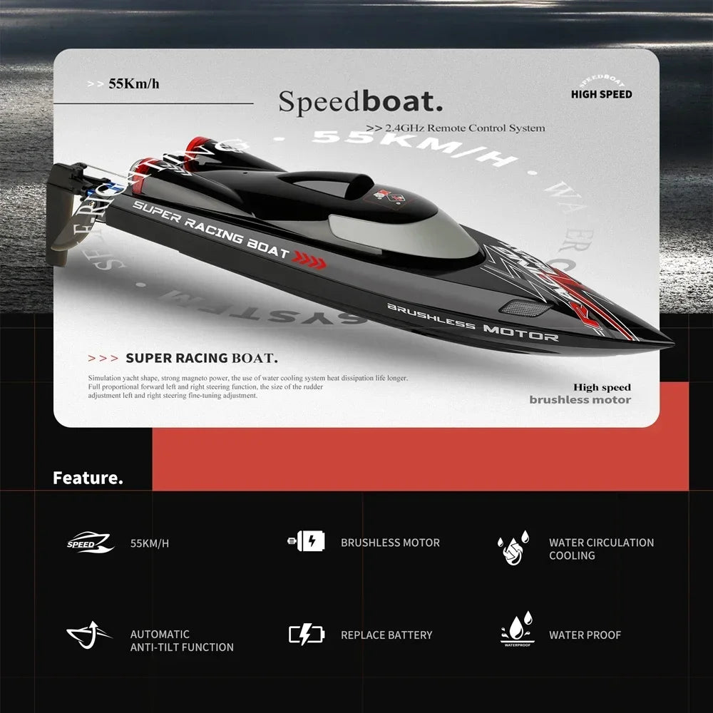 WLtoys WL916 WL912-A RC Boat 2.4Ghz 55KM/H Brushless High Speed Racing Ship Remote Control Speedboat Toys For Adults