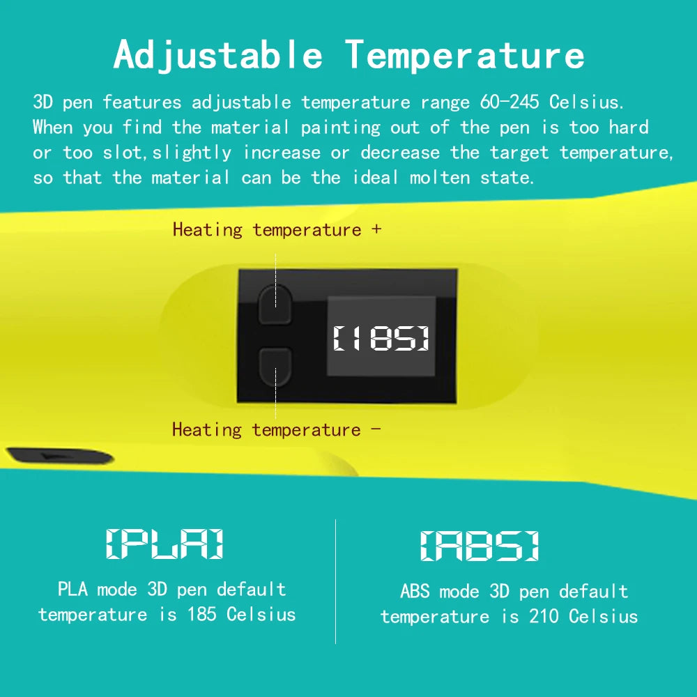 QCREATE 3D Pen Supports ABS PLA HIPS PVA 60-245 Degrees Celsius Range Temperature Adjustable LCD Display 8-Speed Regulation