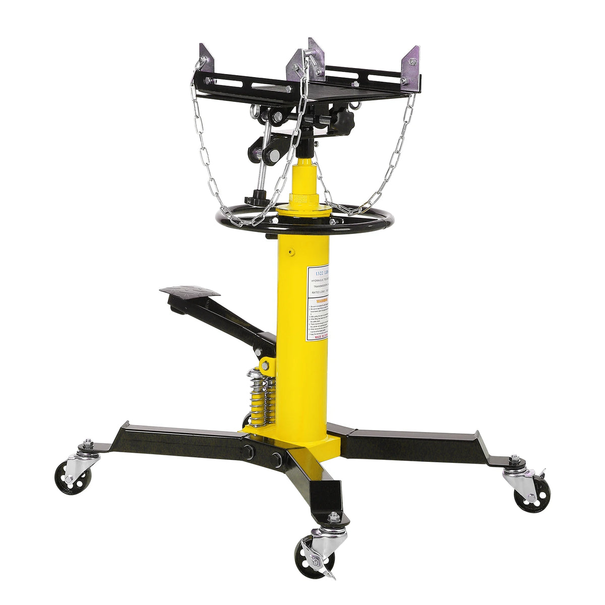 Hydraulic Transmission Jack 1322 LBS Capacity 2-Stage Telescoping Lift 33.5 in-69 in | Trans Jack Stand with Dual Plunger, 8 mm Non-Slip Pad, Foot Pedal & Swivel Wheels