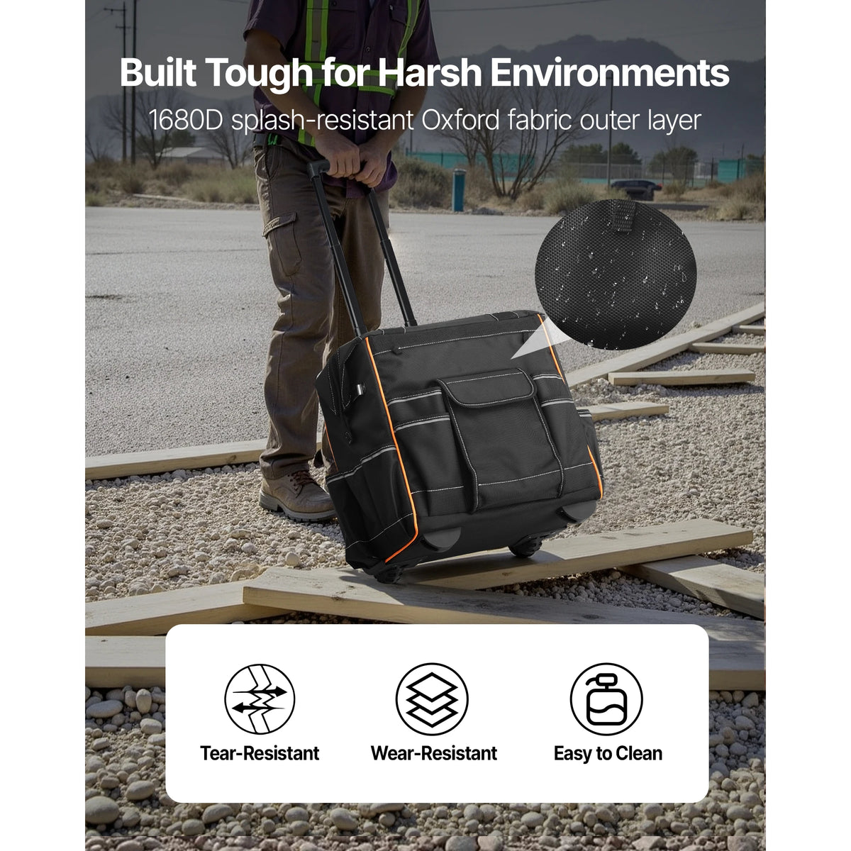 SucceBuy Rolling Tool Bag 110 lbs Load Capacity 25 Pockets Adjustable Handle & Stable Organizers with Wheels for Construction