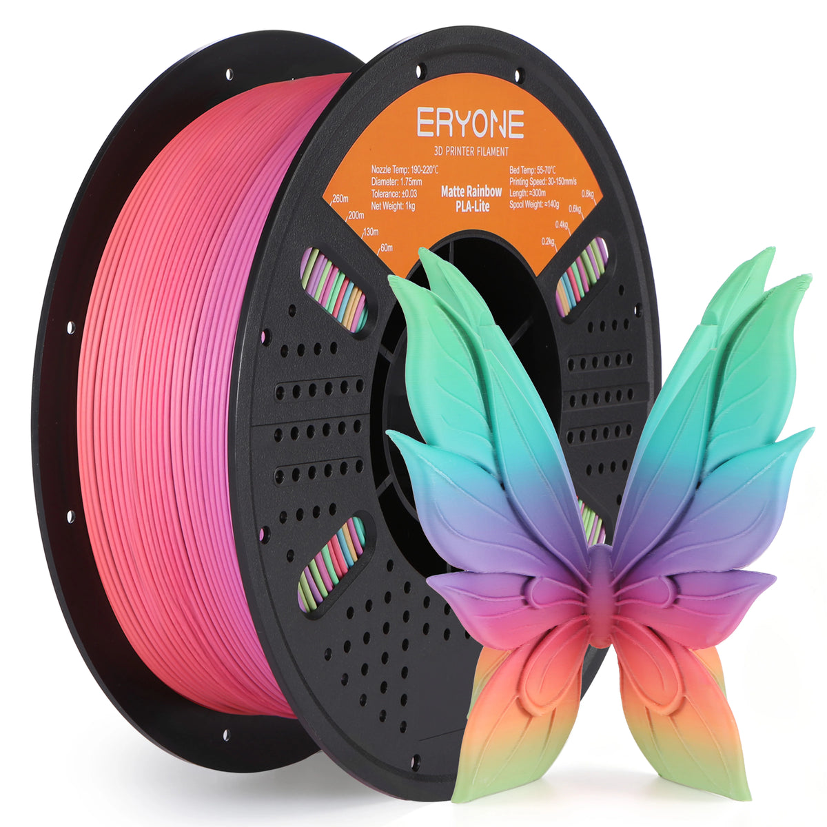 ERYONE 1KG PLA Lite Rainbow 3D Printer Filament, Changing Filament 1.75mm, Multicolor Gradient 1KG Spool Fit Most FDM Printers