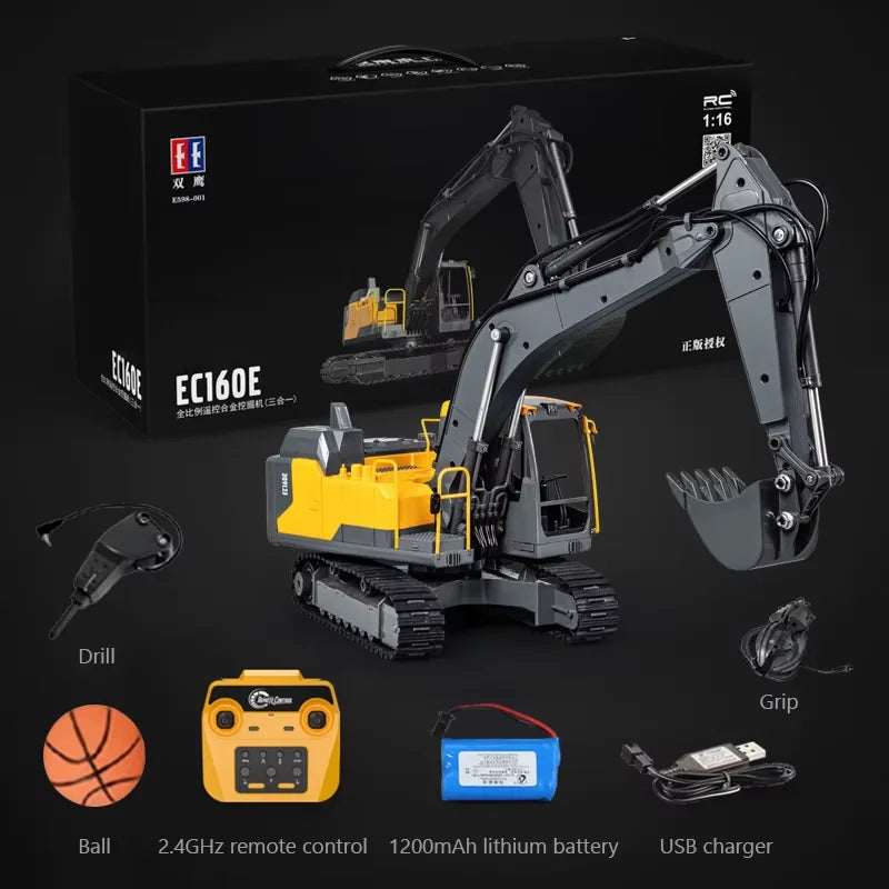 Double E E598  EC160E 1:16 E593 17CH RC Excavator Car Model 3 IN 1 Dual-mode crawler  remote control Truck Digger Toys boys