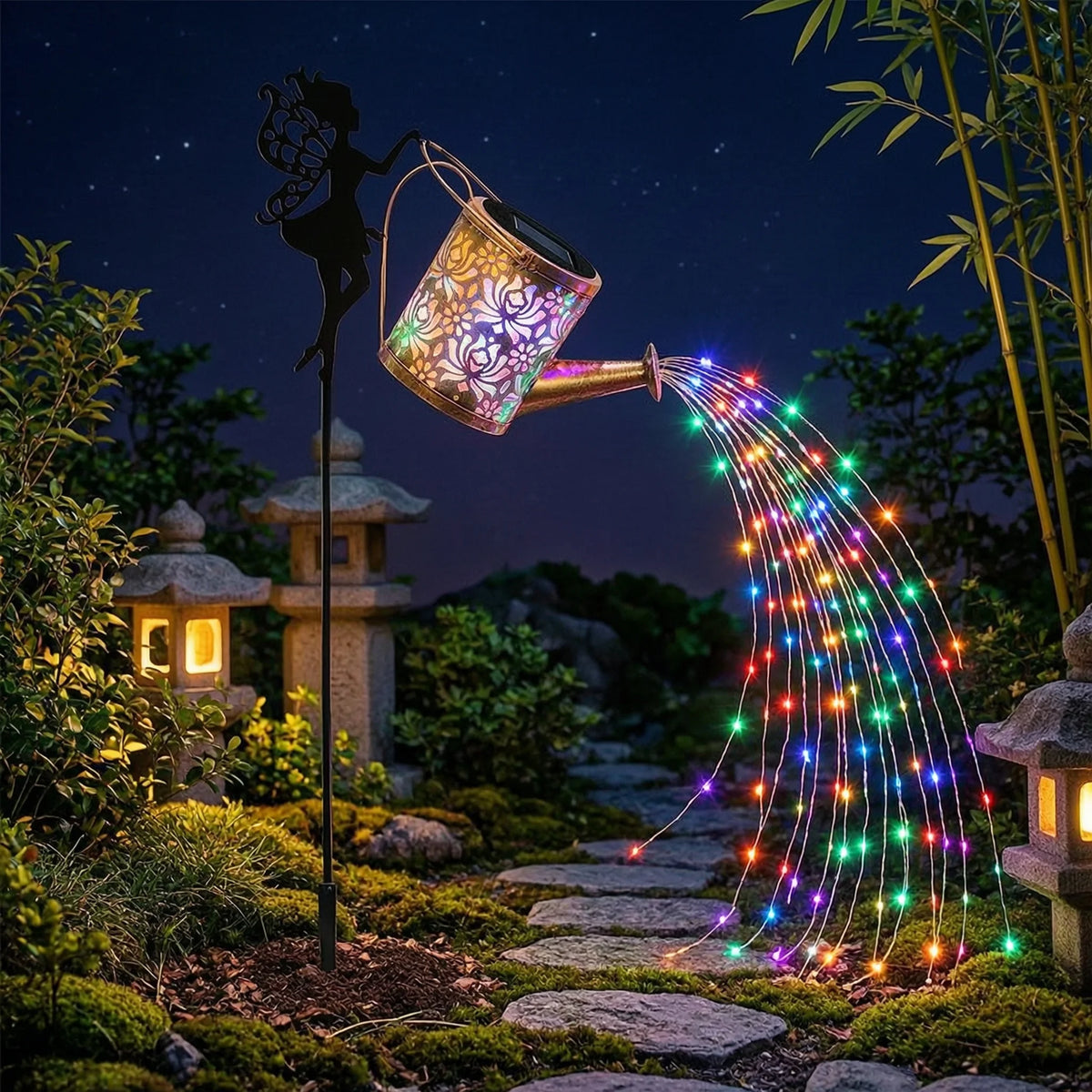 Solar Fairy Watering Can Lights – Outdoor Decorative Kettle with Cascading String Lights, Perfect for Garden Décor & Gifts