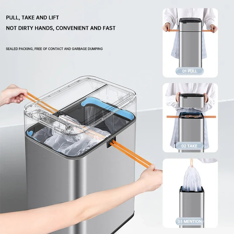9/15/20/30/40/50/60L Garbage Bin Large-capacity Stainless Steel Smart Sensor Trash Can Automatic Waste Bins Kitchen Trash Can
