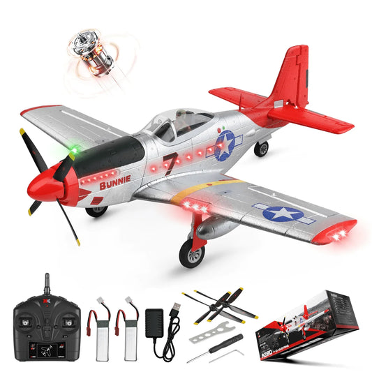 WLtoys XK A280 RC Plane, 4-CH P51 Mustang RC Airplane with Lights, 6G/3D Brushless Remote Control Airplane, Suitable for Adults