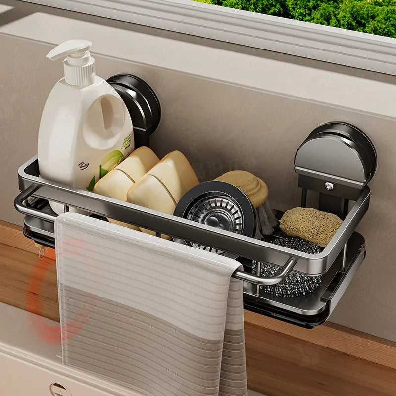 No-Drill Sink Storage Kitchen Rack Suction Cup Cloth Drainer Rack Multifunctional Wall-Mounted Sink Shelf Drainer Utensils Dish