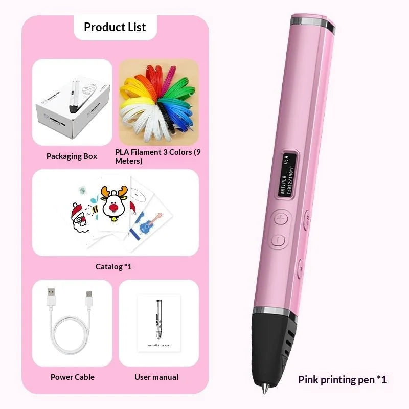 3D Printing Pen With Oled Display temperature Control And Fast Extrusion With PLA Filament For Doodling Making Holiday Presents