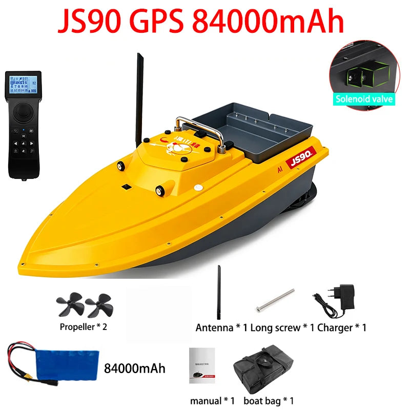 JS90 12V GPS Bait Boat 280m/1 Minute 100 Fishing Spots Load 3KG Automatic Cruise Return 3-speed Adjustment Night Fishing Boat
