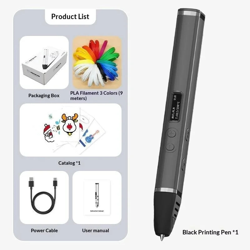 3D Printing Pen With Oled Display temperature Control And Fast Extrusion With PLA Filament For Doodling Making Holiday Presents