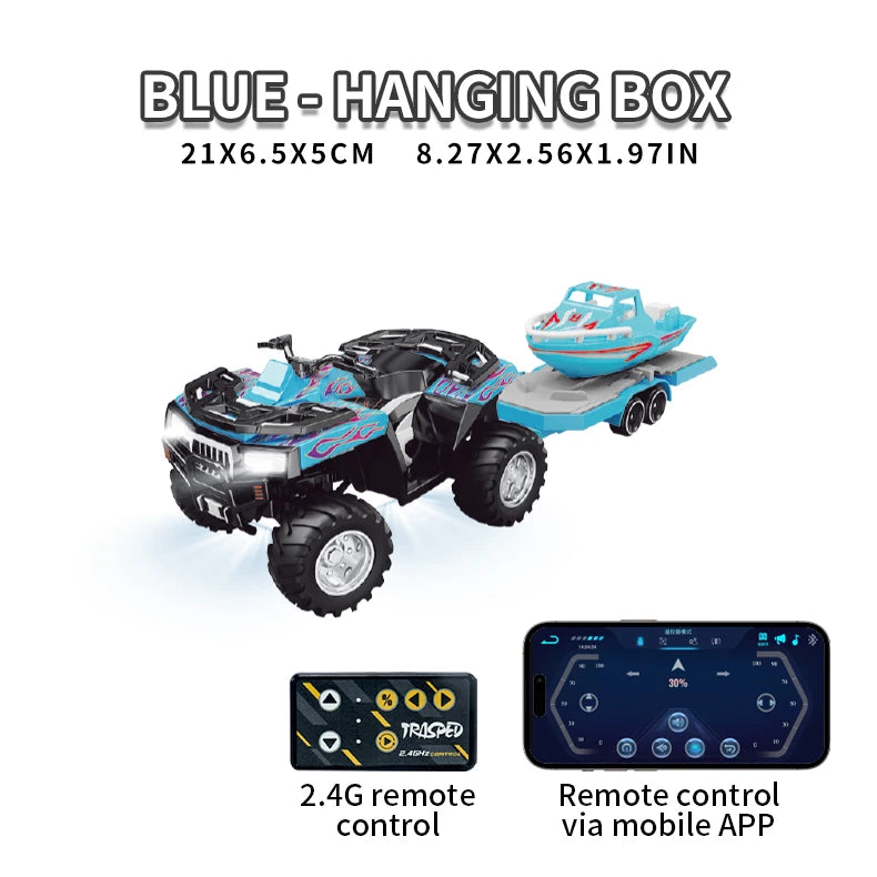Hotfree 1/64 Mini RC Monster Truck, Metal Off-Road Stomper with Trailer, 2.4GHz Remote Control All-Terrain Vehicle, 3-Speed Adjustable, USB-C Rechargeable, Desktop Play, Indoor Outdoor Racing Toy, Fun Birthday Christmas Gift