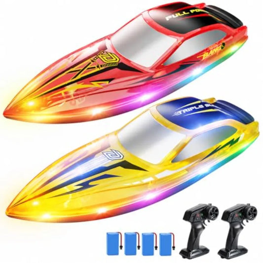 RC Boats for:ABS Plastic, Blue/Red, 2.4GHz Racing Control, 120 Min Runtime, Capsize Recovery, 7 LED Lights, Pool Lake Use