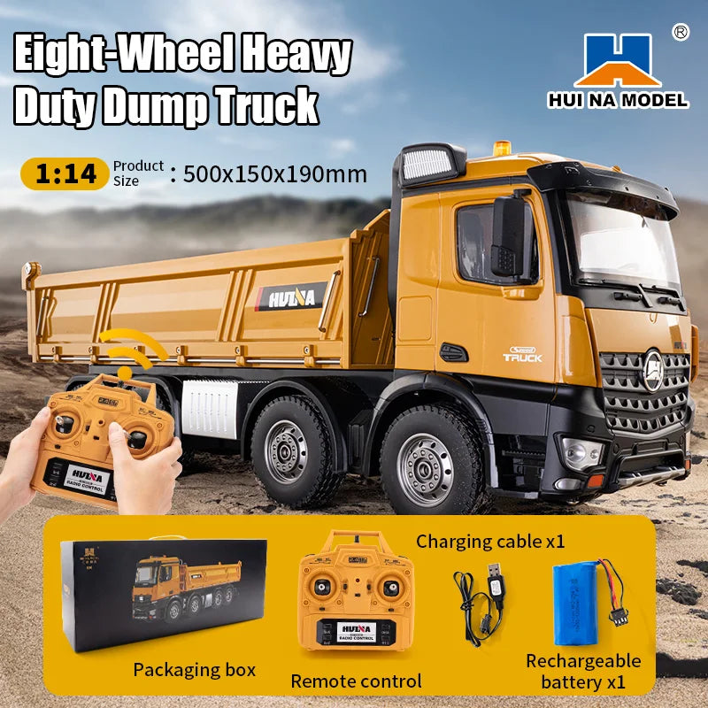 HUINA 1536 1536PRO 1:14 Large Dump Truck Alloy Remote Control Engineering Eight Wheel Heavy-Duty Dump Truck Cargo Model for Boys