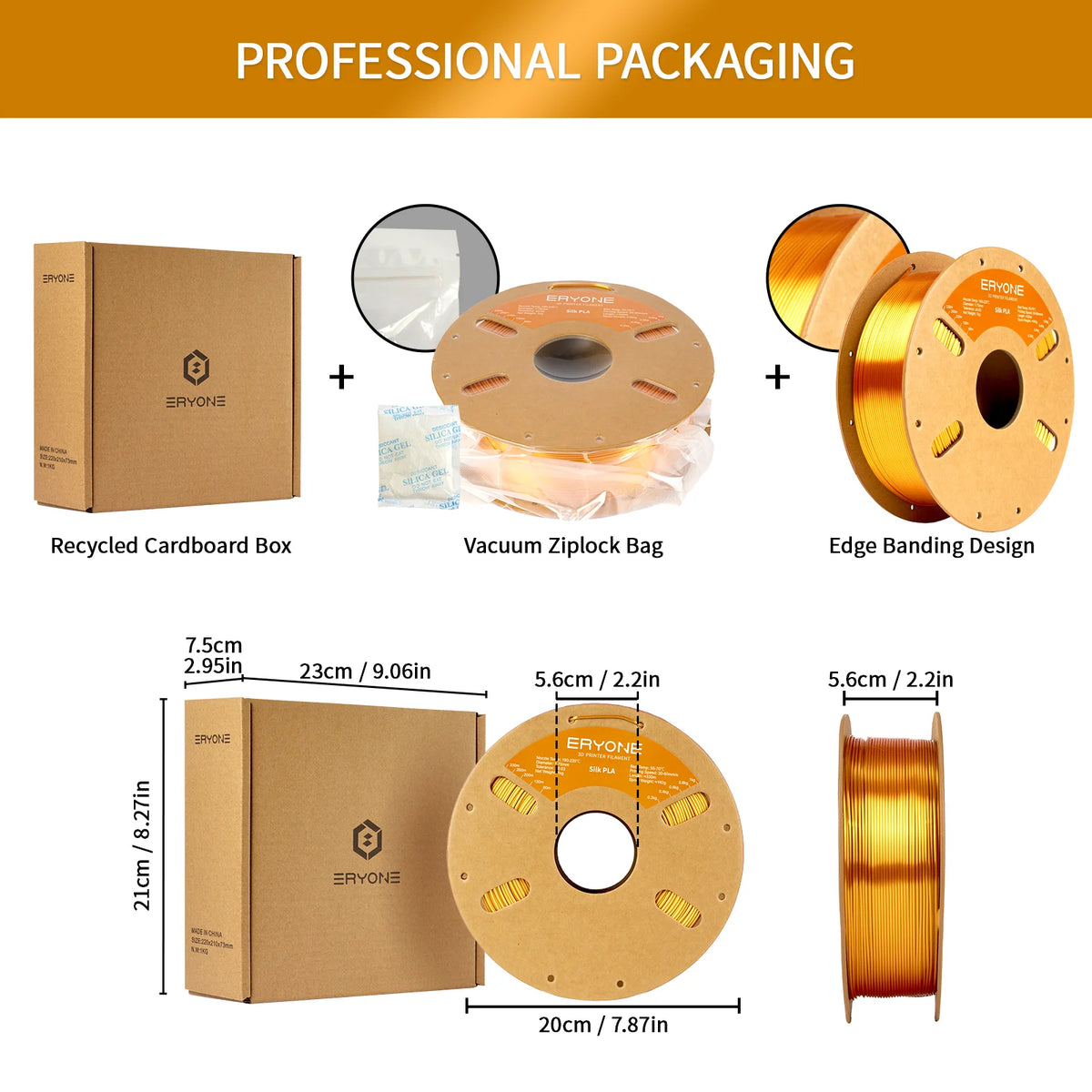 ERYONE 5kg Silk PLA Filament for 3D Printer 1.75mm +/- 0.03mm, Shiny Filament 1kg (2.1lbs)/Spool, Liquid Gold Compatible with Most 3D Printers