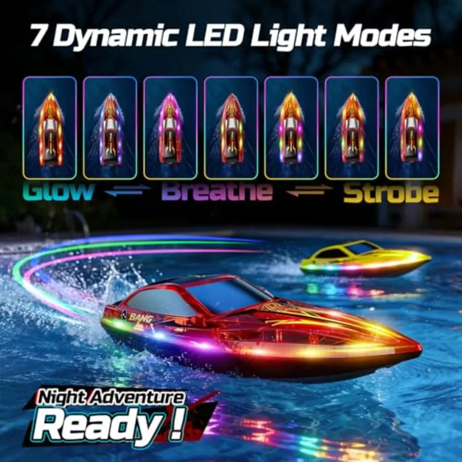 RC Boats for:ABS Plastic, Blue/Red, 2.4GHz Racing Control, 120 Min Runtime, Capsize Recovery, 7 LED Lights, Pool Lake Use