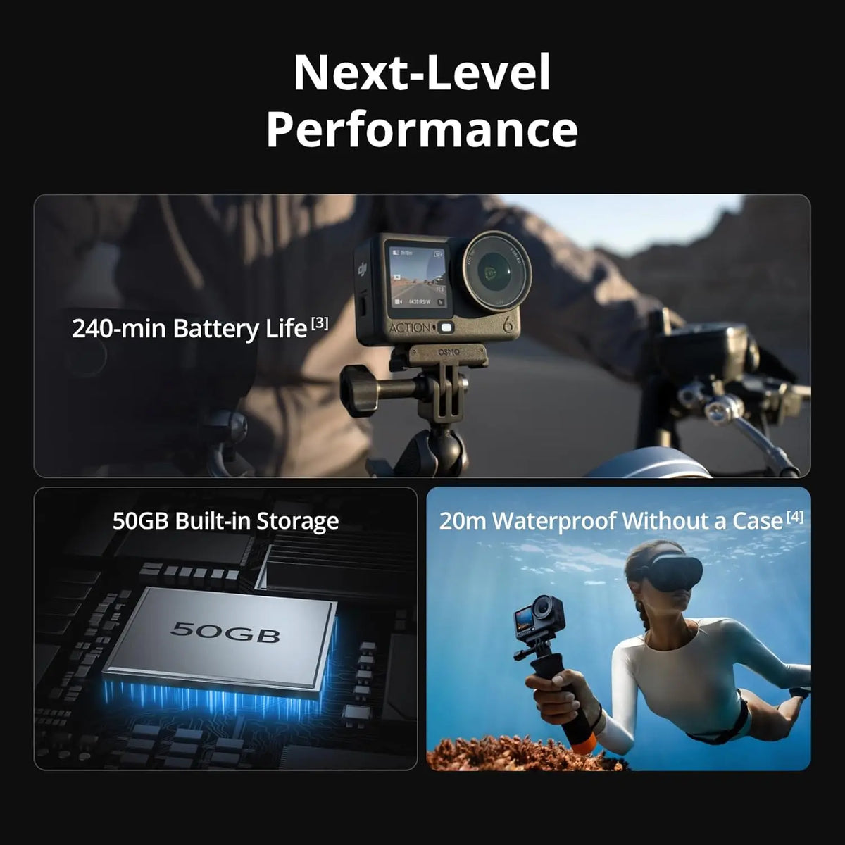 Open Box-DJI Osmo Action 6 Camera ,8K Waterproof Action Camera with 1/1.1" Square Sensor, Variable Aperture of f/2.0–f/4.0, Rocksteady 3.0, Cold-Resistant, 50GB Storage, Vlogging Camera