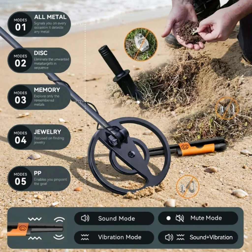 SUNPOW Metal Detector Kit with Pinpointer, 8"(20cm) IP68 Waterproof Coil High Accuracy, Lightweight LCD Display, Entry Level for Adults Kids, CE Certified Treasure Hunting